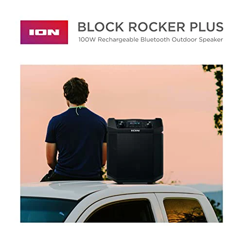 ION Audio Block Rocker Plus – Portable Bluetooth Speaker 100W W/Battery, Karaoke Microphone, AM FM Radio, Wheels & Telescopic Handle and USB Charging