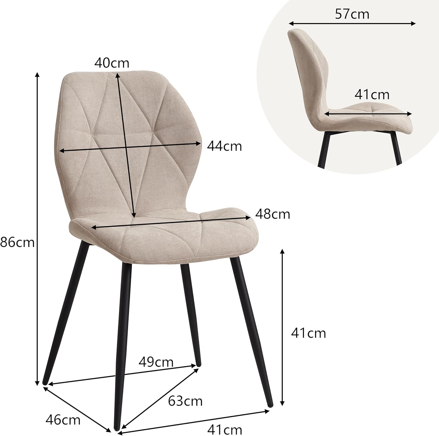8er-Set Esszimmerstuhl, Küchenstuhl aus Leinen-Diamantgewebe, Gepolsterter Stuhl mit Hochdichtem Rückprallschwamm Gefüllt, Geeignet für Esszimmer, Küche, Wohnzimmer, Schlafzimmer - Beige