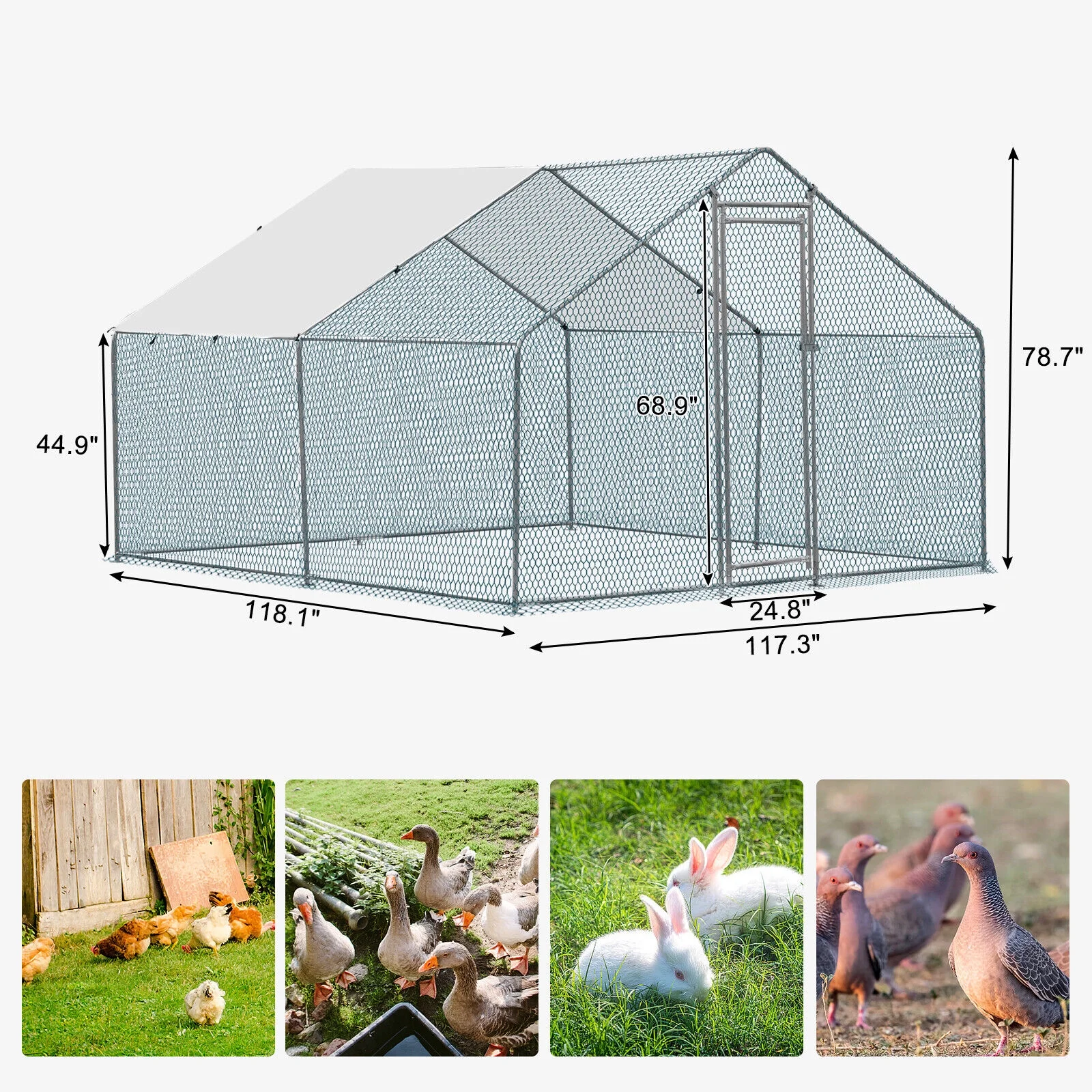 2025 ZGBY Grote Metaal Kippenhok 10 x 10 Voet, Kraal voor Vogels met Toegang voor Mensen