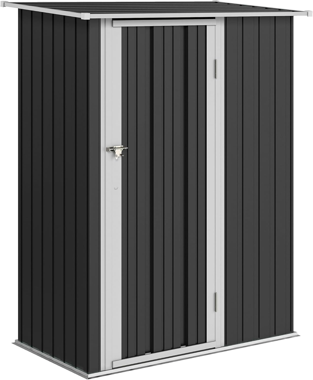 Outsunny Metall Gerätehaus 1,07 m² 142 x 86 x 189 cm Geräteschuppen mit Pultdach Abschließbarer Tür, wetterfest Gartenhaus Outdoor Garten Schuppen für Hinterhof Außenbereich Dunkelgrau