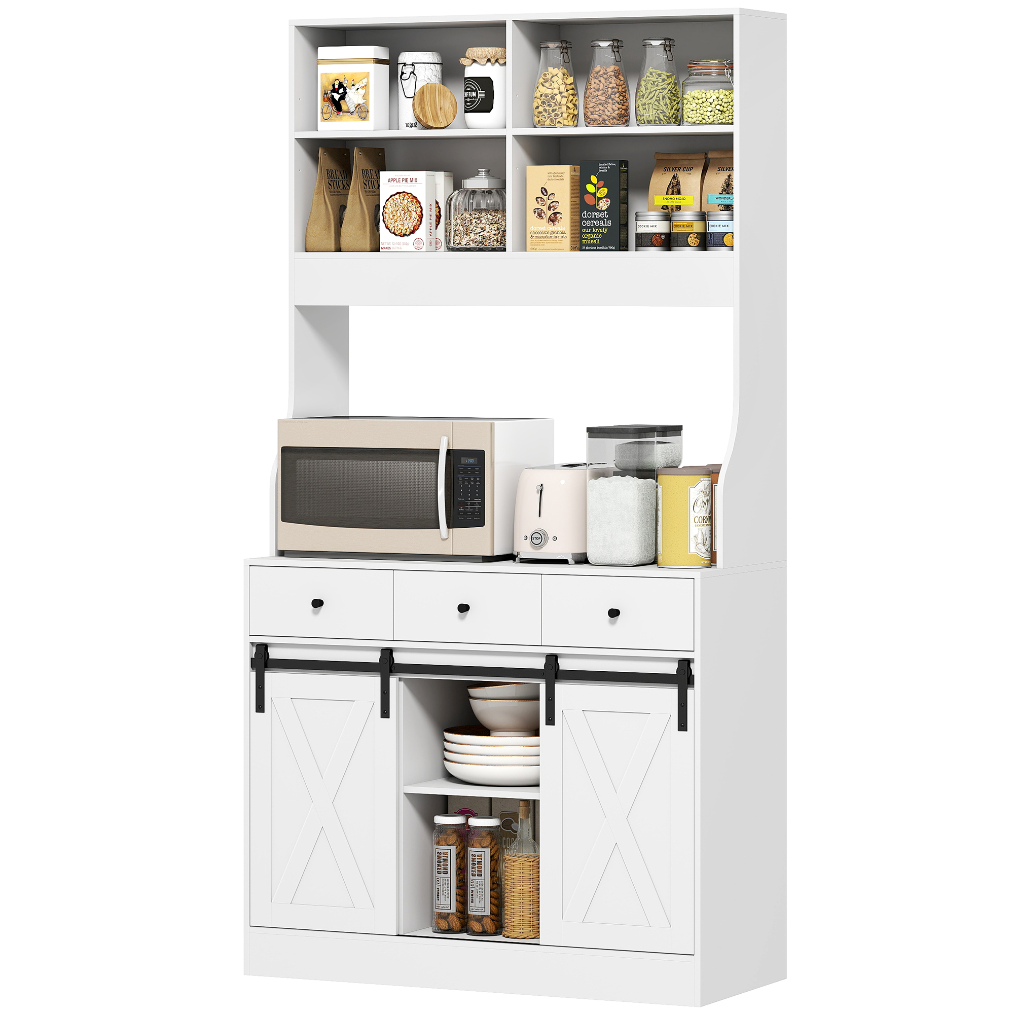 Keukenkast met Planken, Kasten, Lades en Werkruimte, Landelijke Sfeer, Verstelbare Planken, Hout, Wit