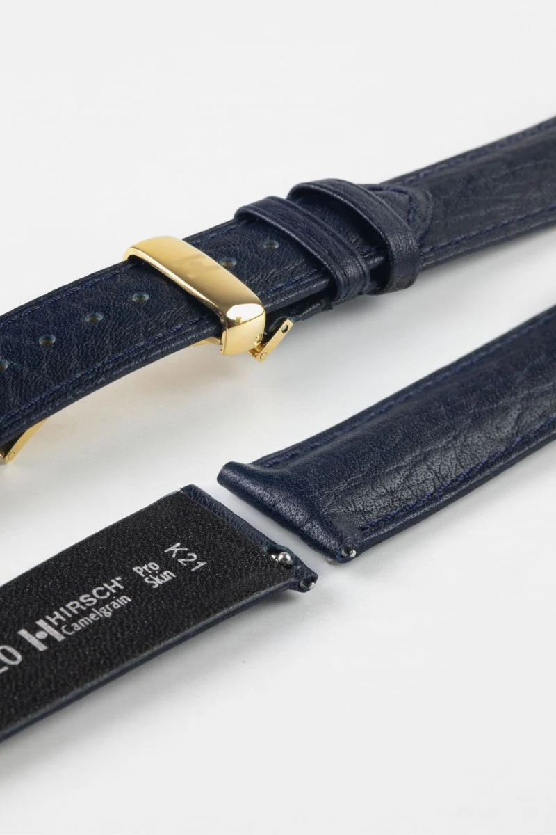 Hirsch CAMELGRAIN No Allergy Leather Watch Strap in BLUE