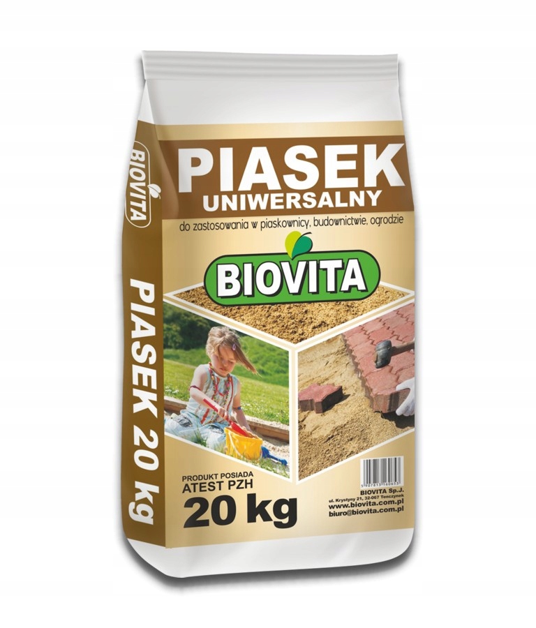 BIOVITA Piasek Czysty Do Piaskownicy Piaskownic z Atestem PZH 1200kg Paleta