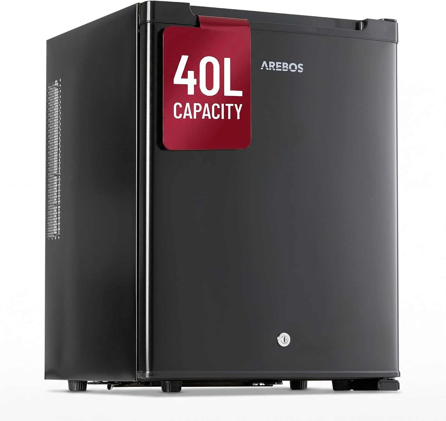 AREBOS Mini Réfrigérateur 40L | Mini Bar Silencieux ≤27 dB | Réfrigérateur Compact Verrouillable avec LED & Température Réglable 5–18 °C | Petit Frigo Bureau | Noir