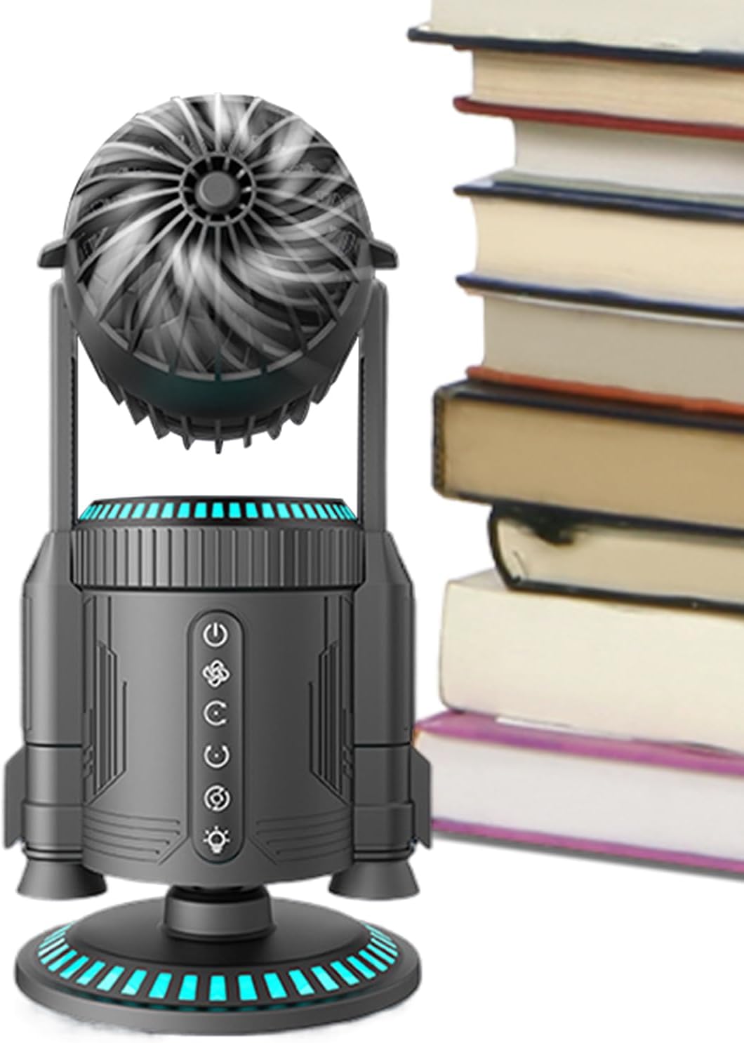 Generico Desk Fan – Powerful USB 16 x 14,8 x 32,5 cm, Rocket Style Personal Fan | Quiet Rotating 5000RPM Air Circulator with Colorful RGB Light for Home Dorm School Workplace Living Room Cooling