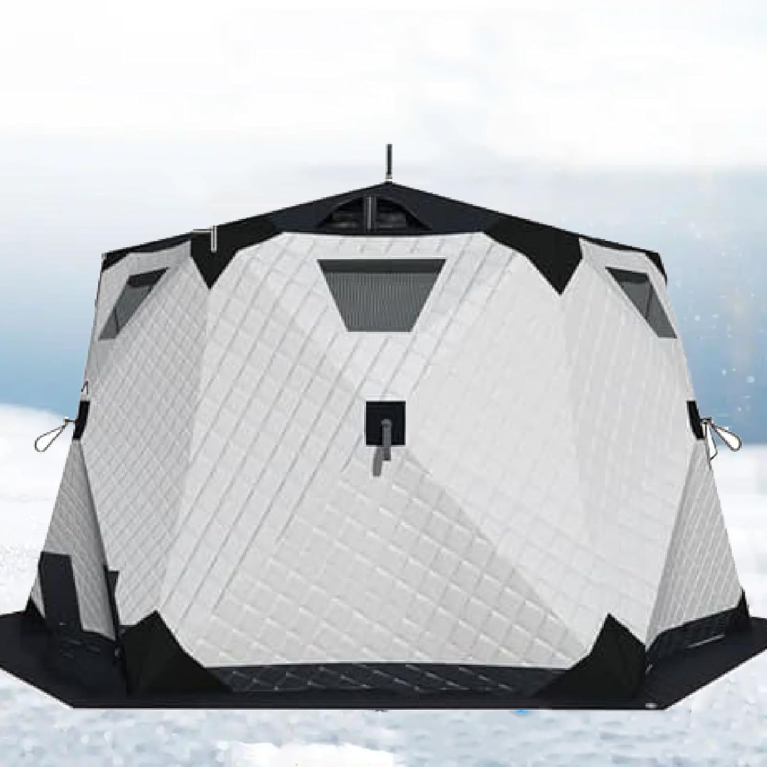 Hexagon Eisangeln Shelter, Eisangelzelt Isoliert mit Bodenmatte, 4 Seiten Isoliert Eisangeln Unterstand für 6-10 Personen, zum Wandern Weiß