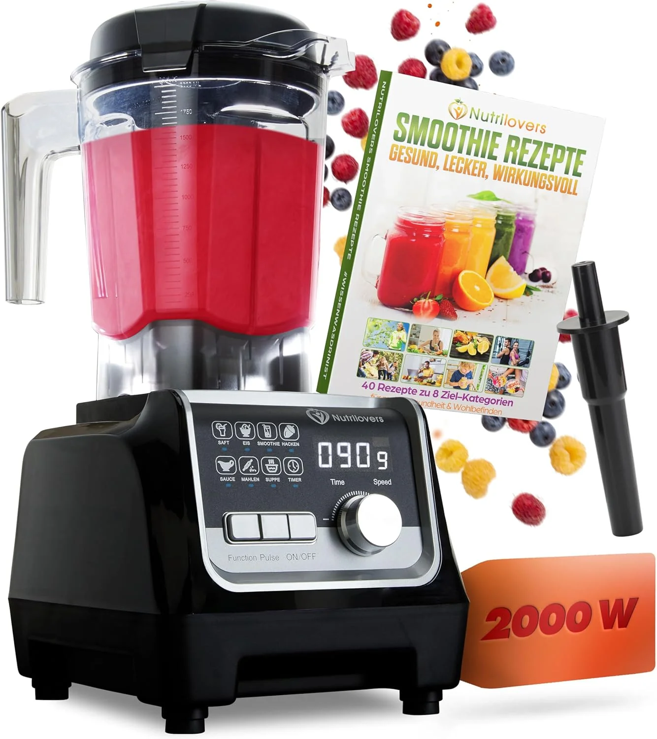 NUTRI-BLENDER MAX+ Hochleistungsmixer 2000W Standmixer Smoothie Hochleistung Smoothie-Maker Profi Mixer Blender - 2L Tritan, BPA-FREI, 9 Stufen, Digital-Timer Inkl. Smoothie Rezeptbuch