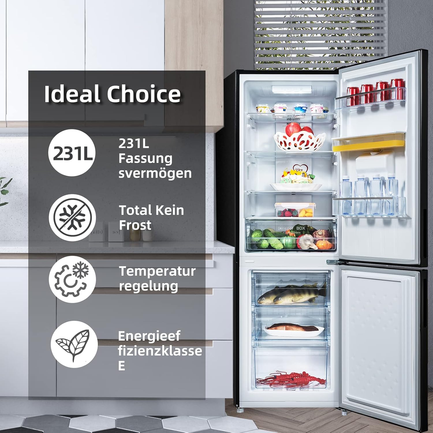 CHIQ CTT107BC Kühlschrank Klein 107 Liter, Höhe 84cm, Tiefe 55cm, Platzbedarf nur 0,3 ㎡, Mikro-Gefrierfach, Vario Box, 7 Temperaturregelstufen, geräuscharm, 87 kWh/Jahr, Schwarz