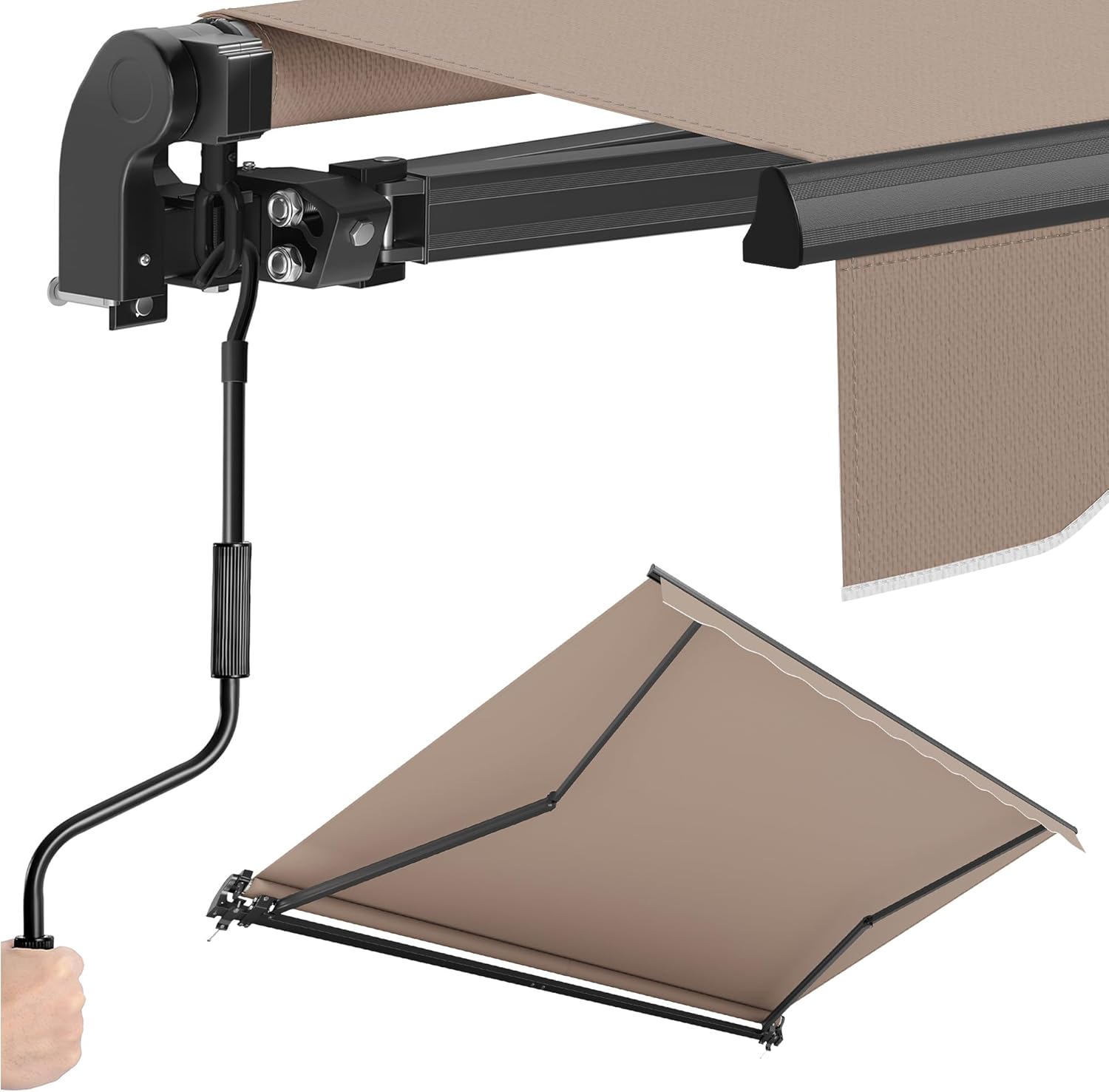 SONGMICS Gelenkarmmarkise, Markise mit Handkurbel, Balkon Sonnenschutz, UPF 50+, Aluminiumlegierung, verstellbar, 300 x 250 cm, gelbbraun GSA306KZ01