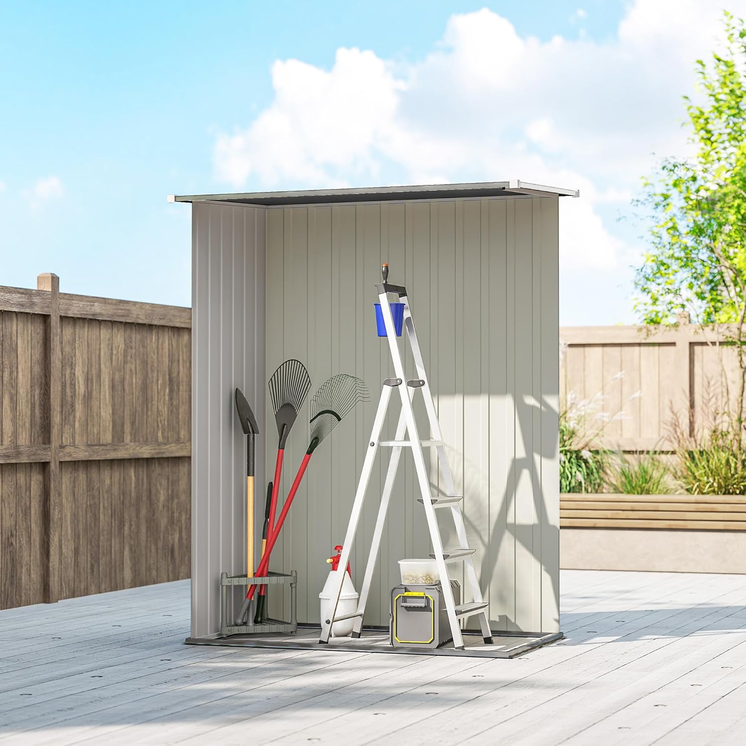 Outsunny Metall Gerätehaus 1,07 m² 142 x 86 x 189 cm Geräteschuppen mit Pultdach Abschließbarer Tür, wetterfest Gartenhaus Outdoor Garten Schuppen für Hinterhof Außenbereich Dunkelgrau