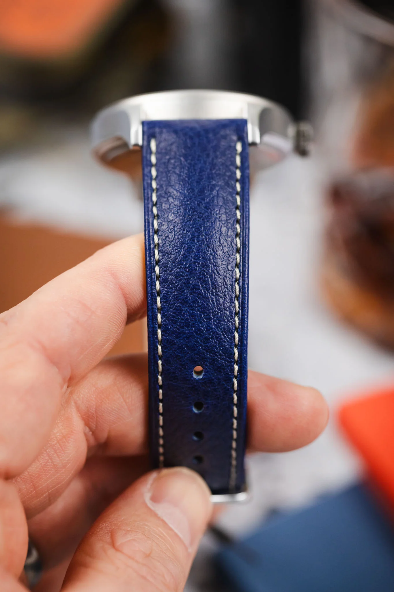 Hirsch BOSTON Quick-Release Buffalo Calfskin Leather Watch Strap in BLUE