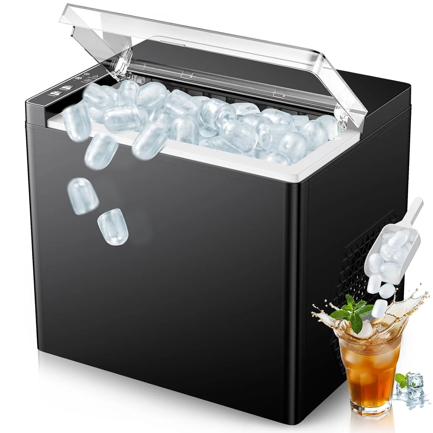 Ice Makers Countertop. 9 Ice Cubes in 6 Mins Portable Ice Maker. 2 Sizes of Bullet Ice (S/L) Small Ice Machine for Home Kitchen Camping (Slate)