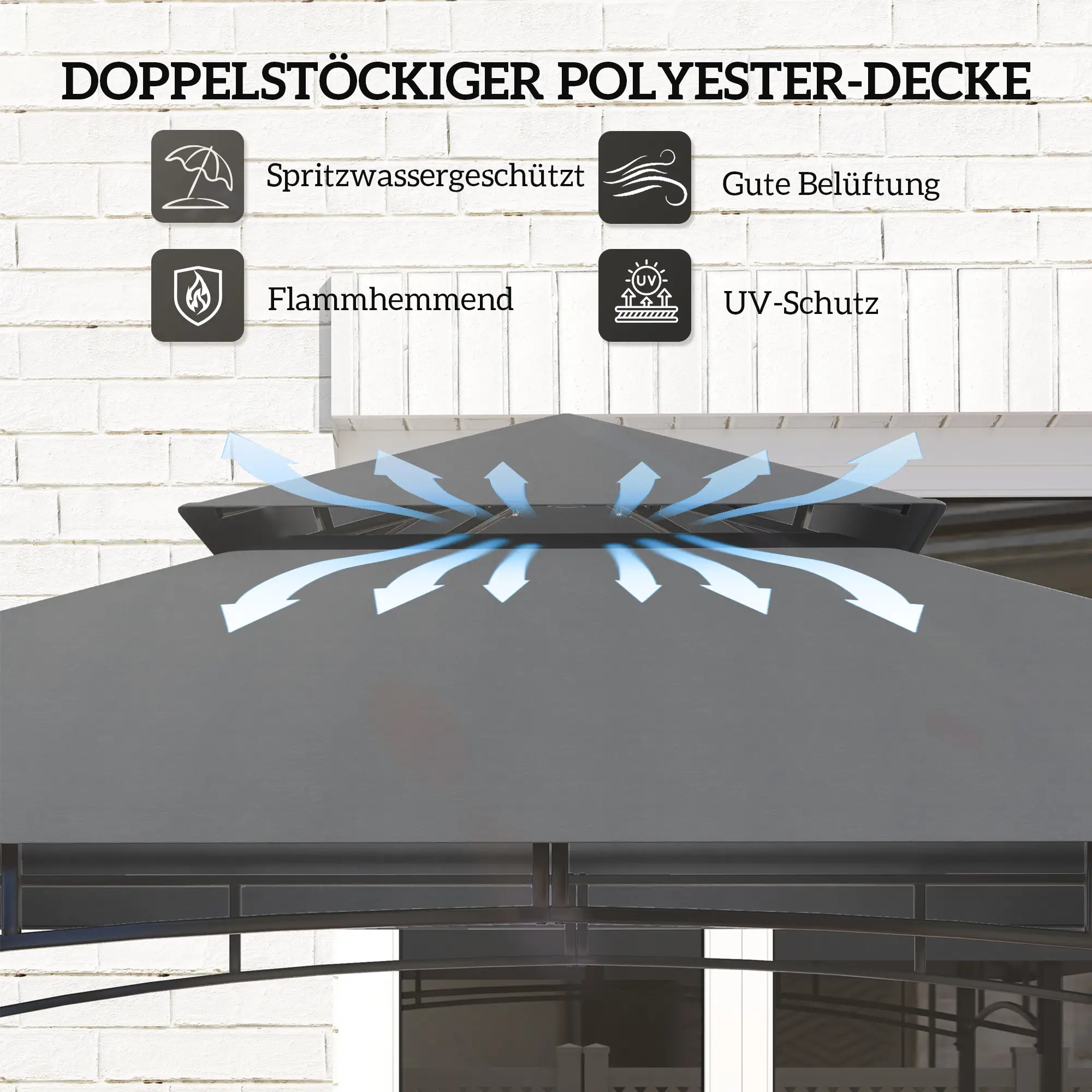 Outsunny Grillpaviljoen dubbellaags dak LED-verlichting