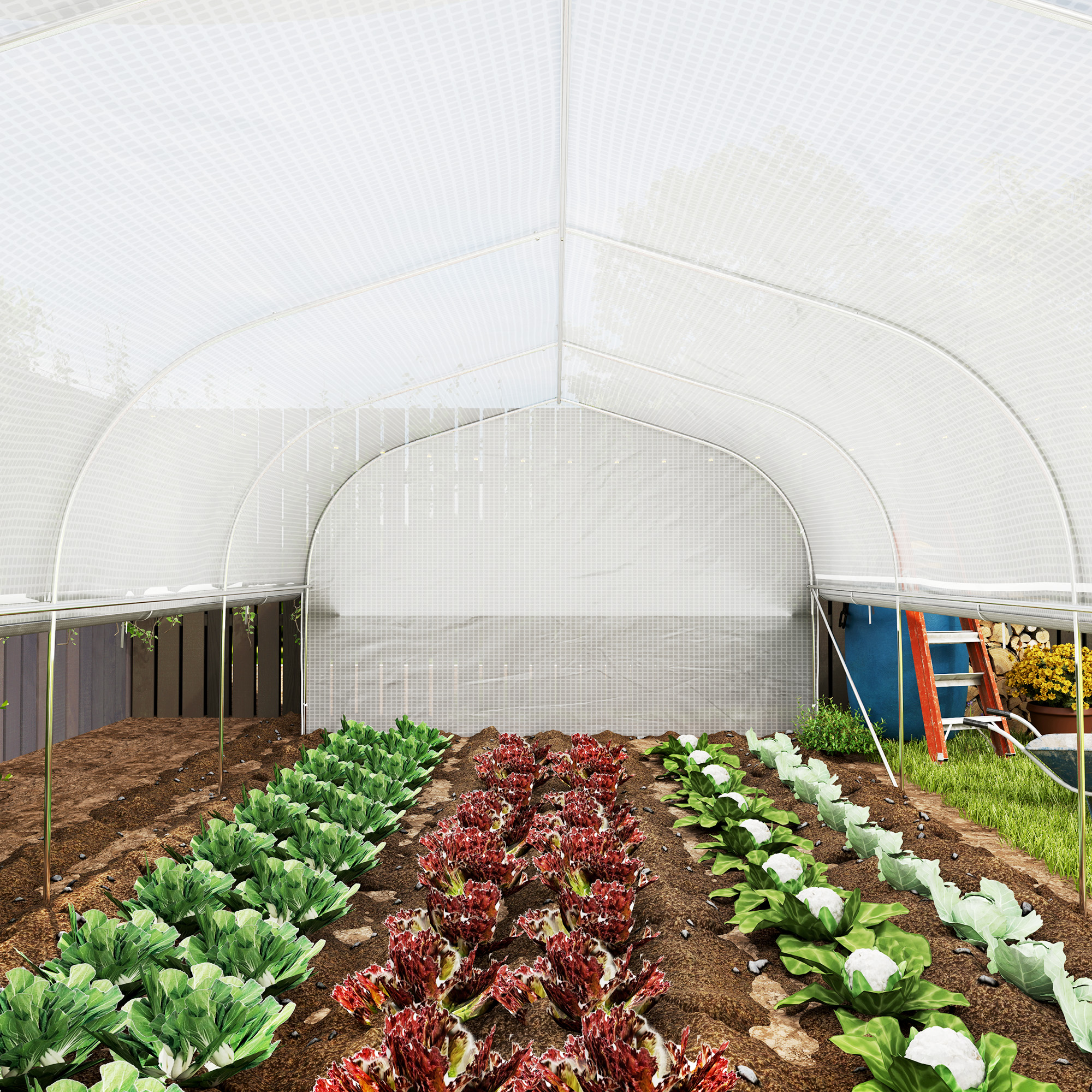 Outsunny 6x3x2m Kas, Toegankelijk, Met 8 Vensters, Deur, Vliegengaas, en Metalen Frame - Wit