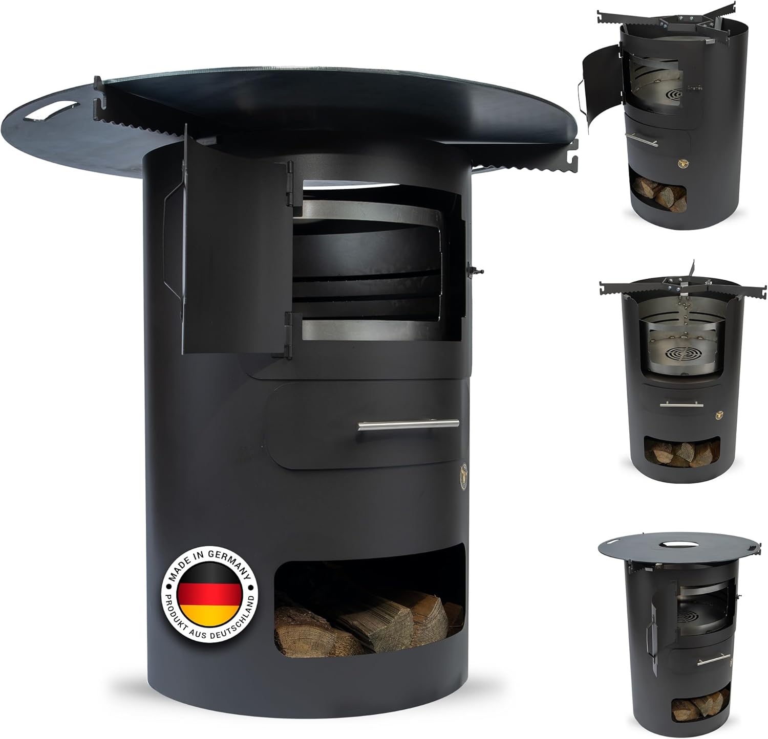 Komplettset – Multifunktionstonne mit 100cm Feuerplatte in 8mm Stärke #2001 – Feuerkorb & Zubehör – A. Weyck Tools Vielseitige Dutch Oven Station, Feuertonne & Grillfass – Hitzebeständig bis 700 Grad