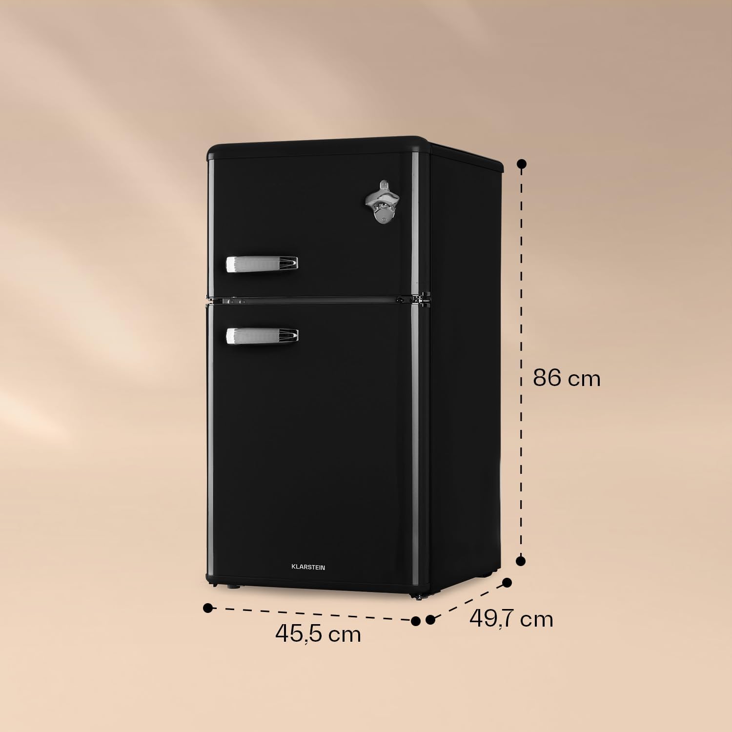 Klarstein Irene - Kühl-/Gefrierkombination, Retro-Kühlschrank, 61-Liter-Kühlschrank, 25-Liter-Gefrierschrank, 40 dB leise, 2 Kühlstufen, 2 Türablagen, für kleine Familien und Singles, Schwarz