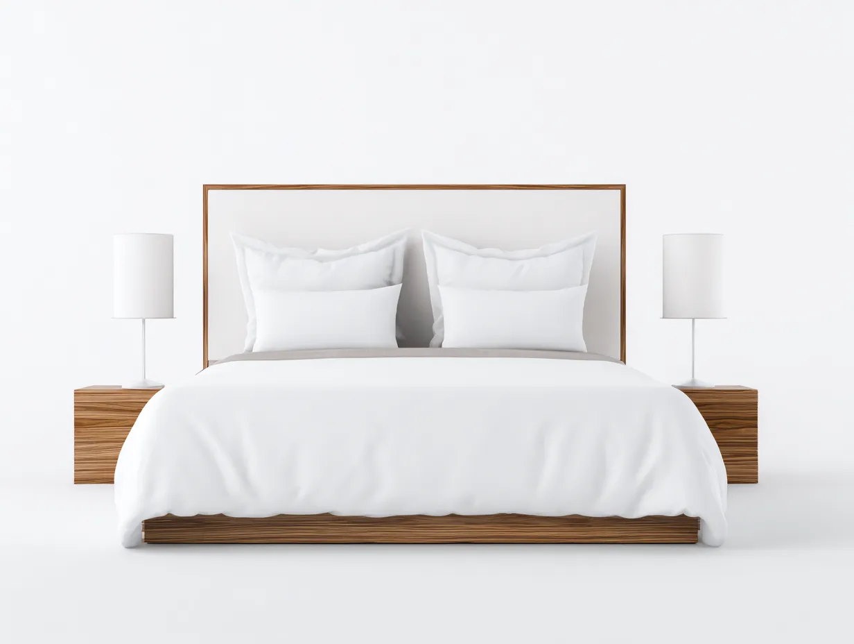 Doppelbett-Holz-Stoff-222x200x100 cm-Weiß-Eiche-Modern