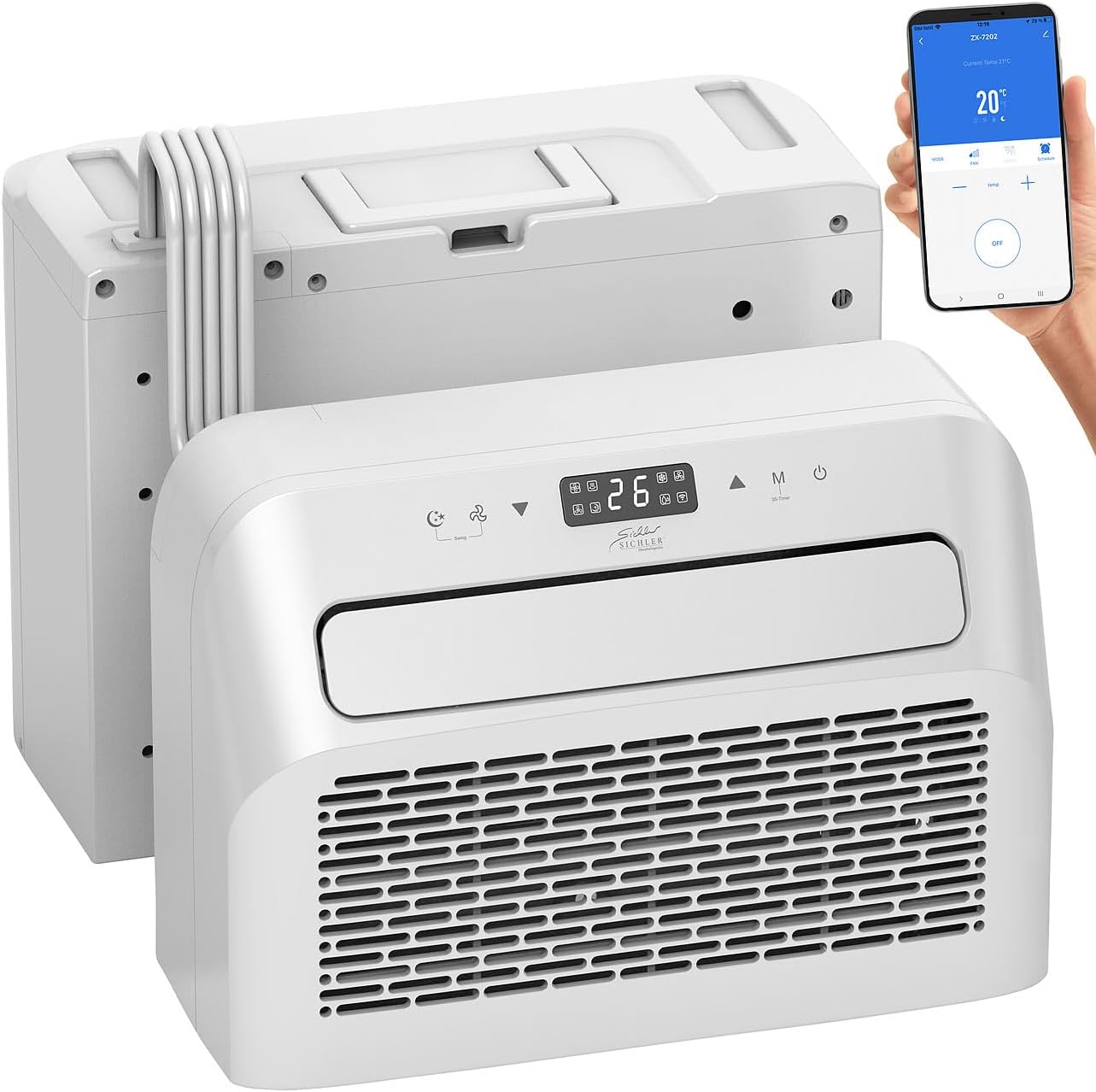 Sichler Haushaltsgeräte Klimaanlage Wohnwagen: Mobile Split-Klimaanlage, Entfeuchterfunktion, WLAN & App, 5.000 BTU/h (Mini Split, ohne Bohren, PCs)