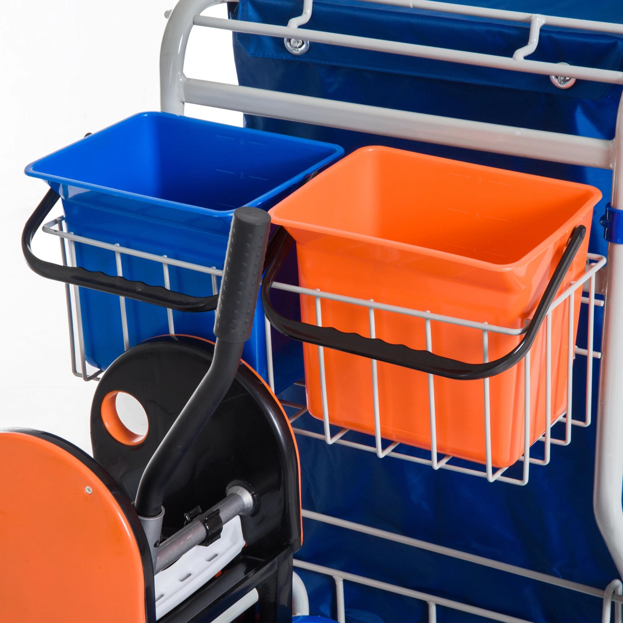 Schoonmaakwagen schoonmaaktrolley met wielen 4 verrijdbare emmers, dweilwagen, blauwe systeemwagen