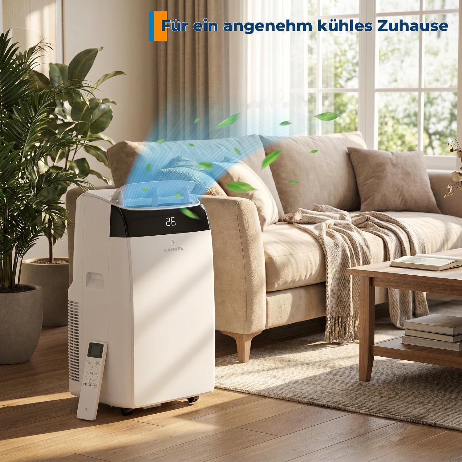 Garvee Mobile Klimaanlage 10000 BTU, 4-in-1 Klimagerät mit Kühlen & Entfeuchten & Ventilieren, Leiser Betrieb