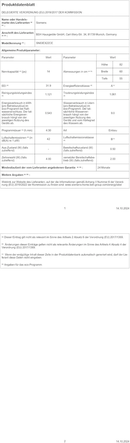 Siemens SN63EX14VE, iQ300 Smarter Geschirrsp��ler, Vollintegrierte Sp��lmaschine mit Besteckschublade, 60 cm, Auto T��r?ffnung dank autoOpen dry, Besonders leise durch iQdrive-Motor, infoLight aquaStop