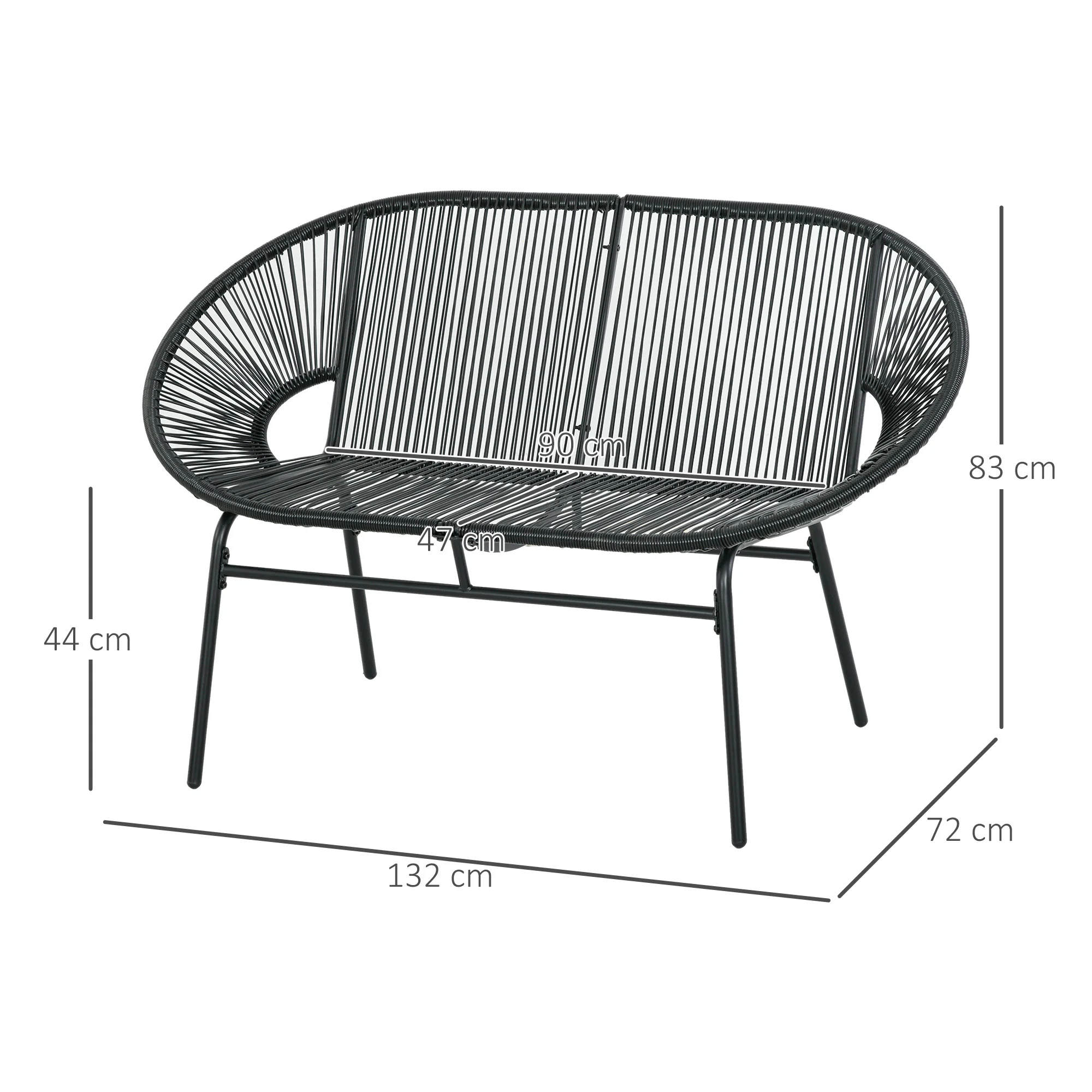 Outsunny Rieten Relaxstoel in Boho-stijl, 132 cm x 72 cm x 83 cm, Zwart