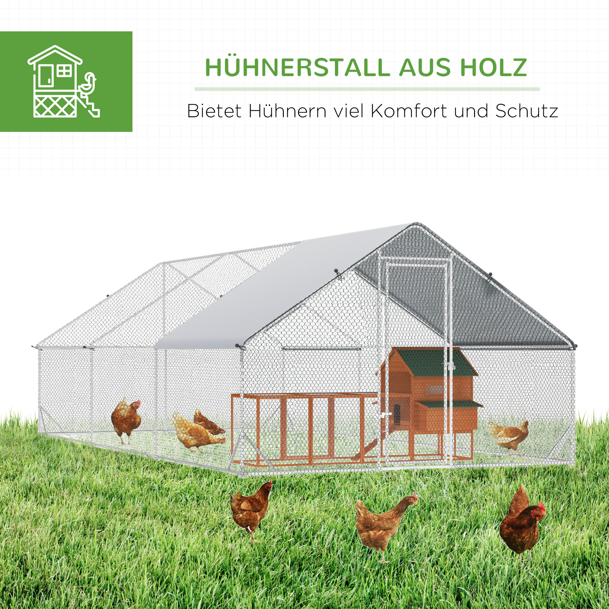 Pawhut kippenhok 300cm x 600cm x 200cm gegalvaniseerd staal