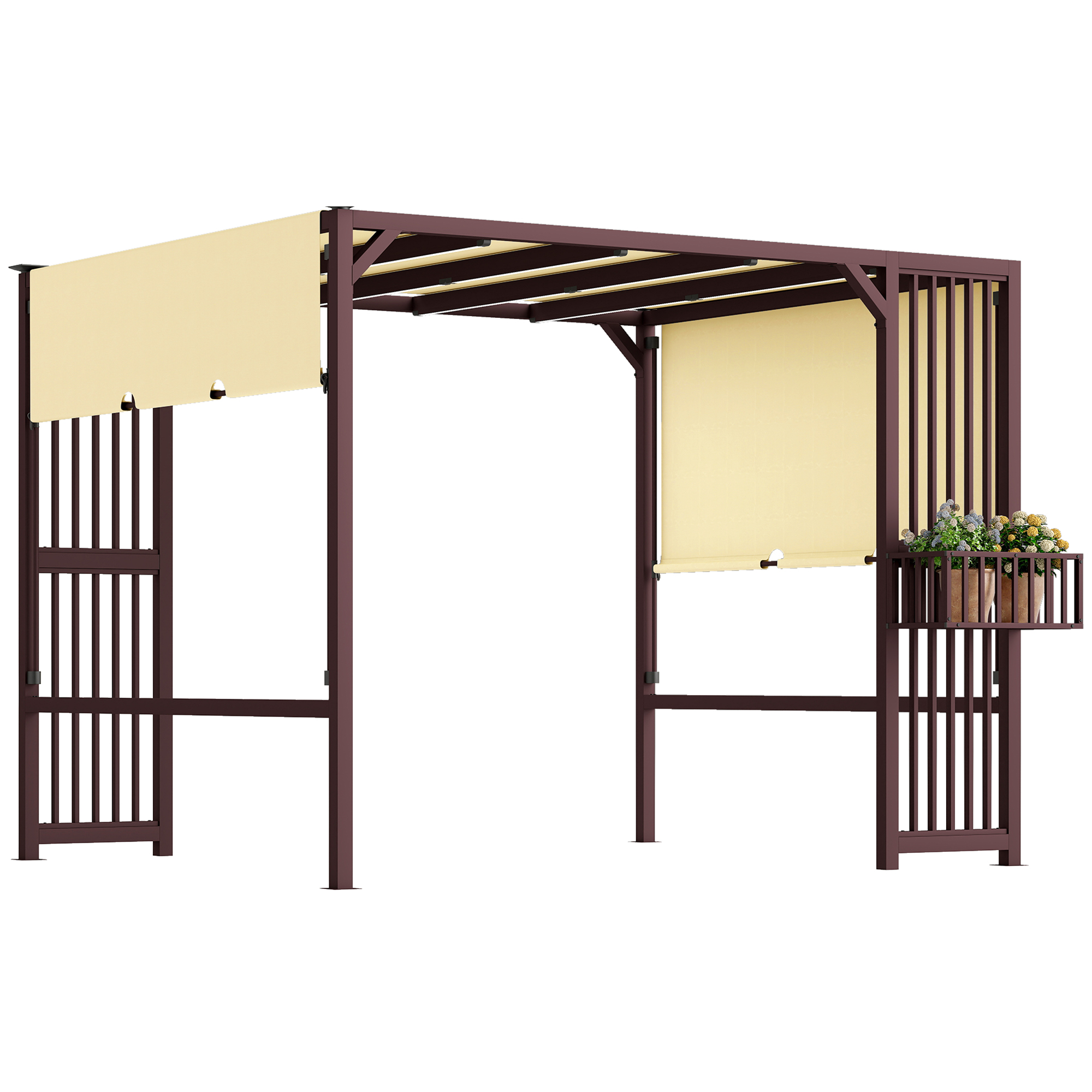 Outsunny Pergola Paviljoen 3x2,5m UV30+ Stabiel Winterbestendig Zonnescherm met Verstelbaar Schuifdak Donkerbruin