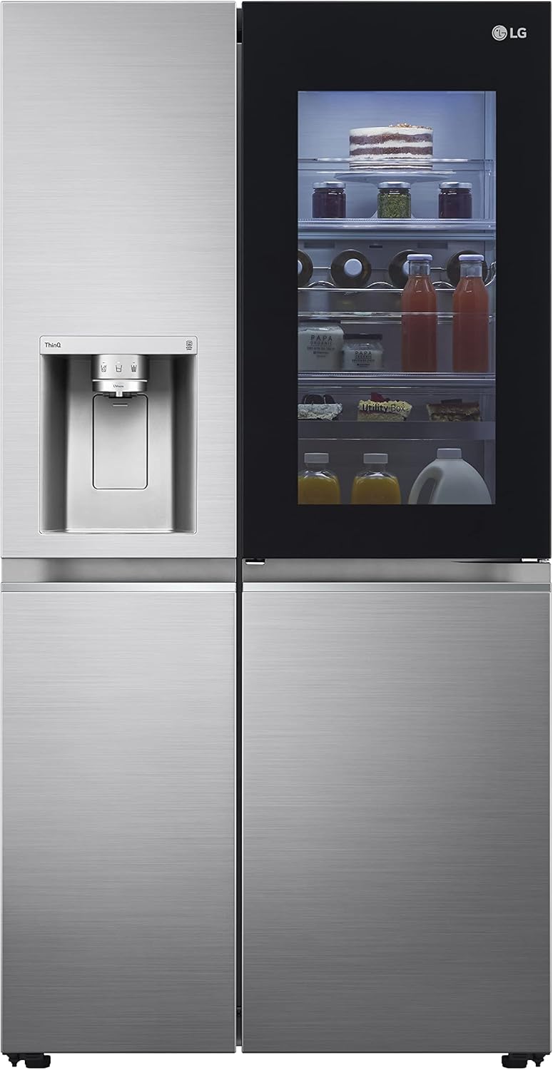 LG GSXV91PZAE Amerikanischer Kühlschrank Side by Side InstaView Total No Frost mit Gefrierfach, 635 l, Nano-UV-Eis-Spender, Türkühlung, Linear Cooling, Smart Kühlschrank mit WLAN und Gefrierschrank