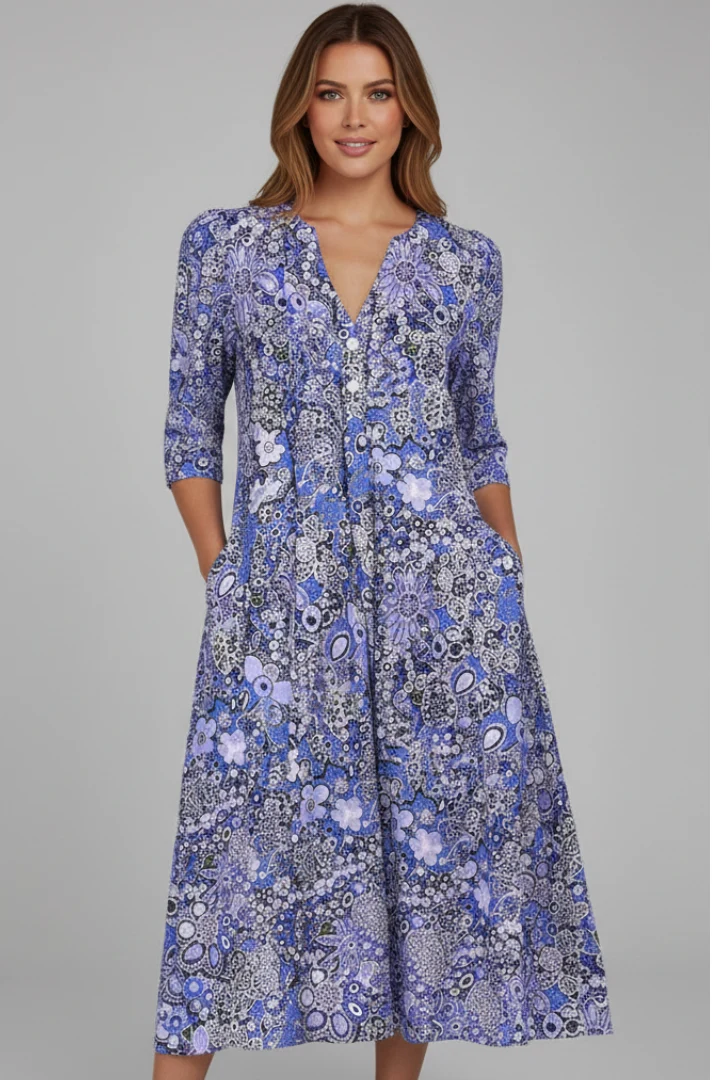 Damen-Midikleid mit V-Ausschnitt und Dreiviertel?rmeln