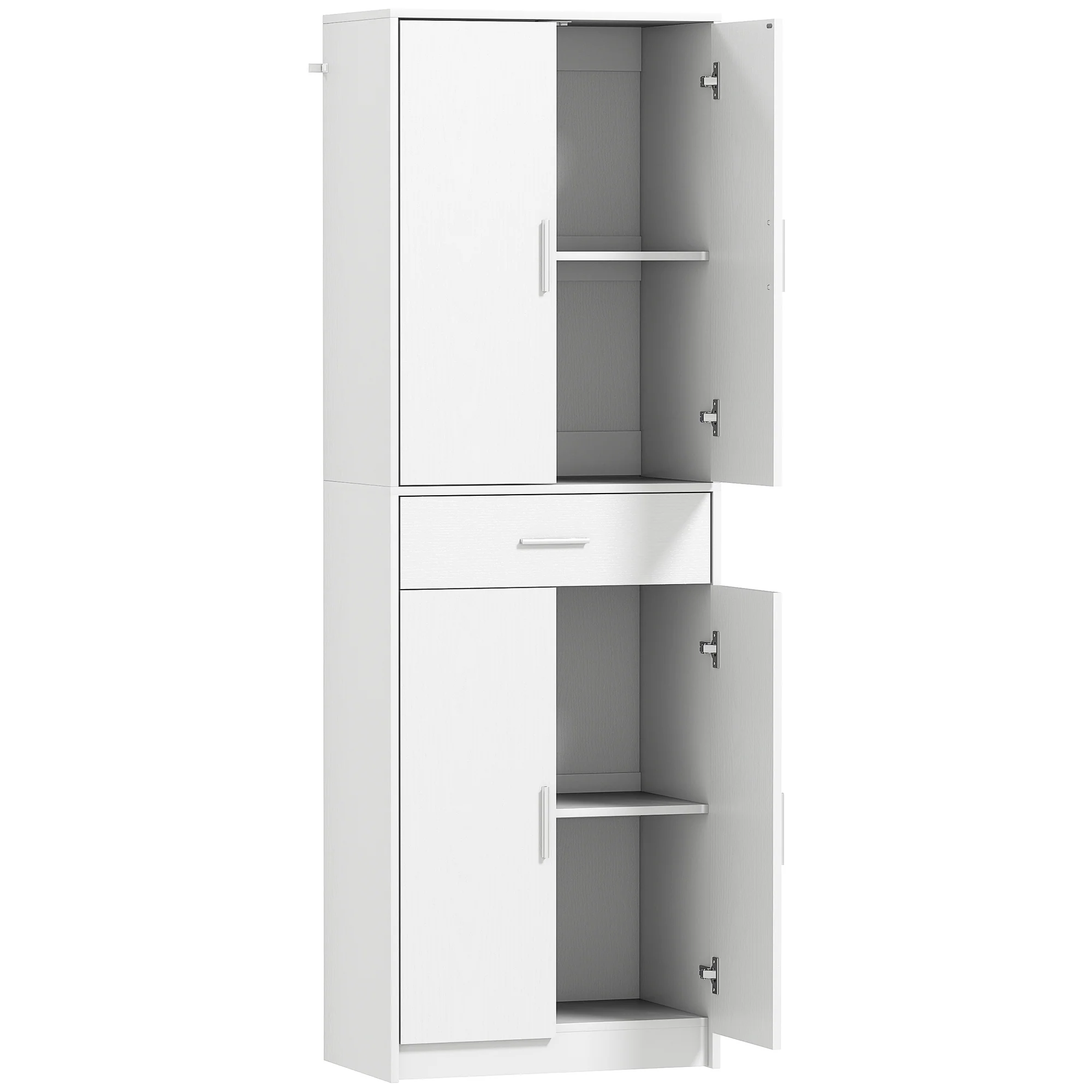 HOMCOM Keukenkast, 3-traps verstelbare planken, Spaanplaat, MDF, veel opbergruimte, Wit