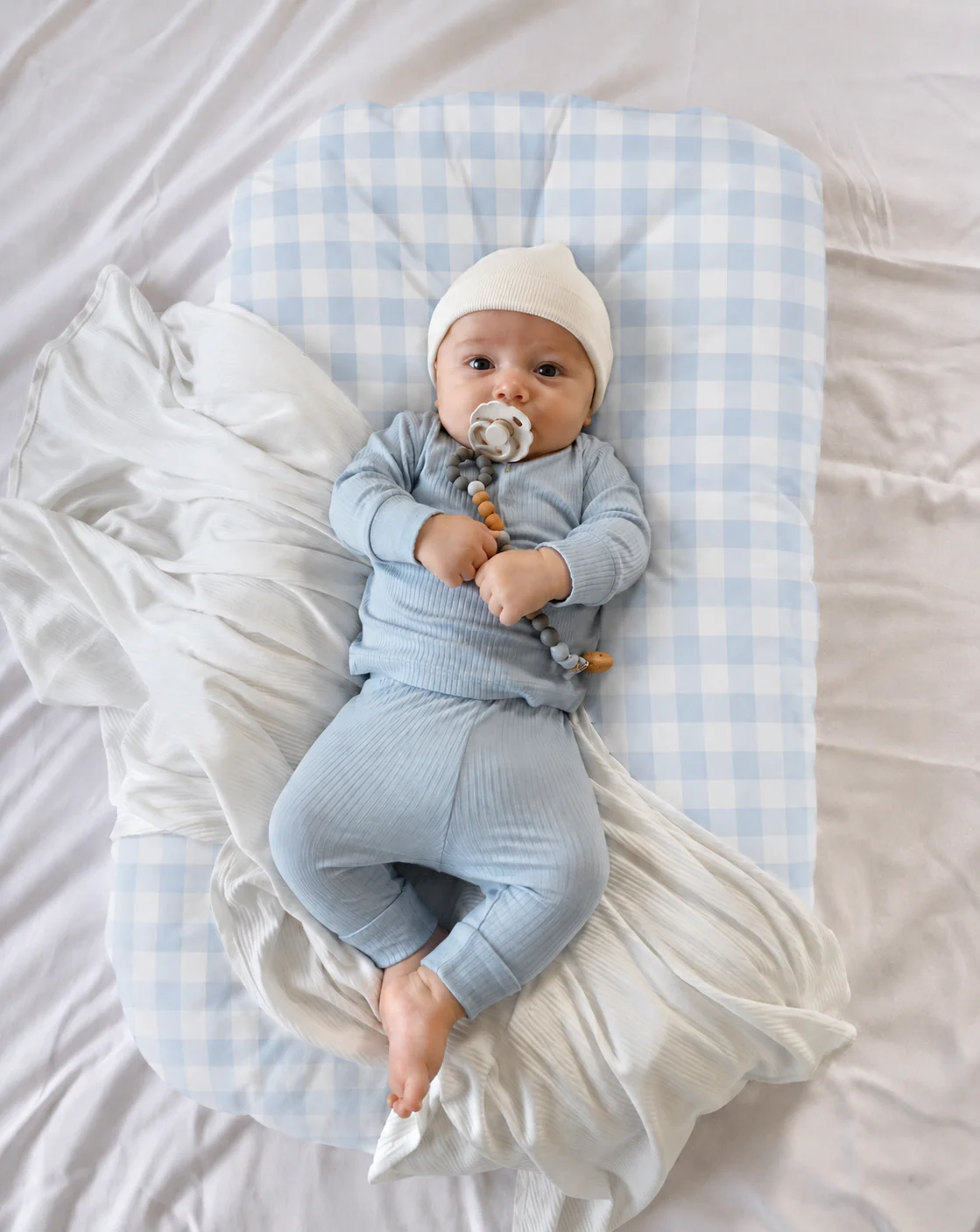 Blue Checkered Ruffle Baby Lounger Cover