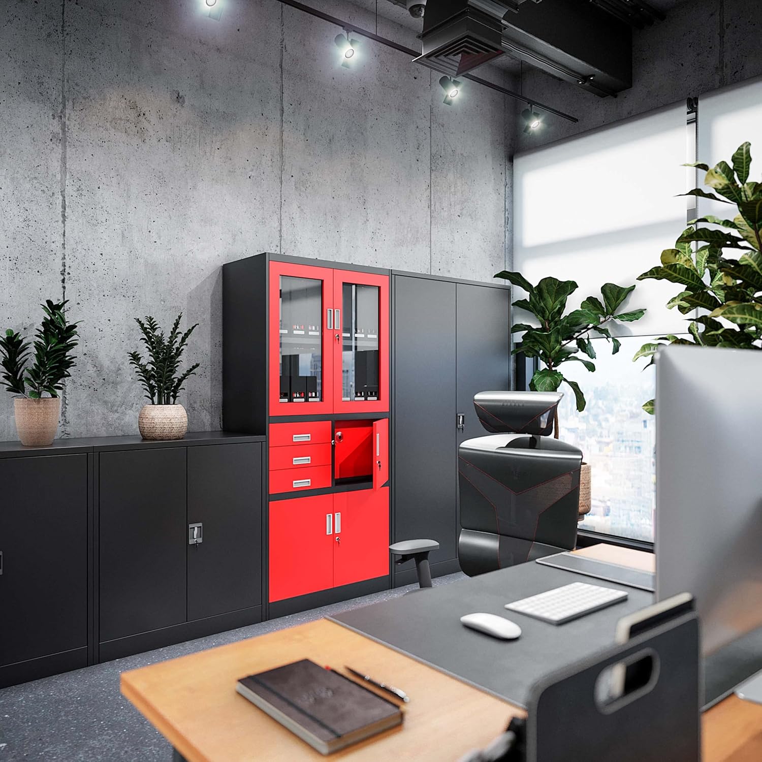Jan Nowak Metallschrank Jan 185 x 90 x 40 cm - Metall Aktenschrank Abschließbar mit 2 Türen, Mehrzweckschrank mit 5 Ebenen, Büroschrank aus Stahlschrank mit Pulverbeschichtung - Anthrazit