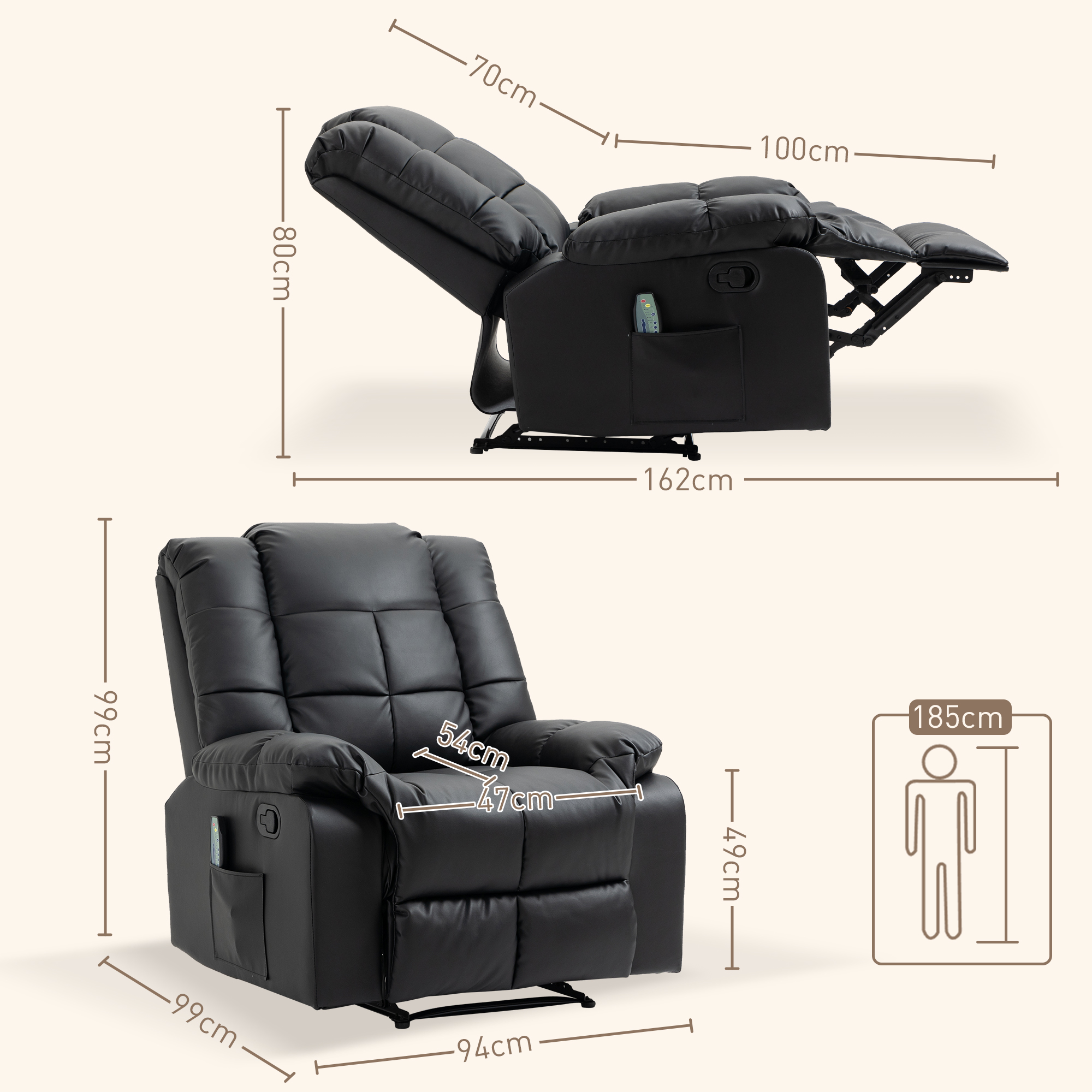 massagestoel Elektrische tv-stoel met ligfunctie 8 massagepunten