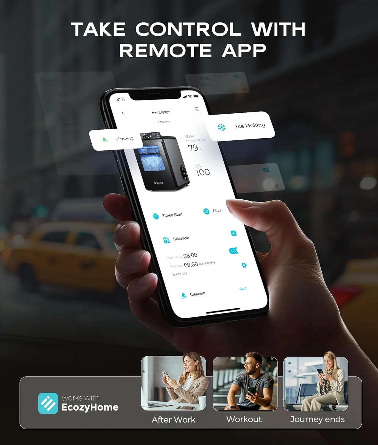 Nugget Ice Maker Countertop, Smart Pebble Ice Machine with APP Control, 44 lbs/24H Soft Pellet Chewable Ice with Self-Cleaning, Stainless Steel.