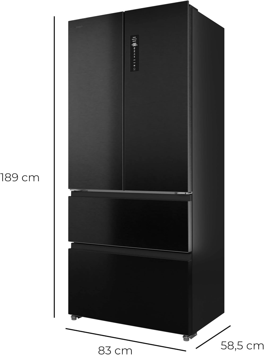 Cecotec Réfrigérateur Porte Française de 4 Portes Semi-Intégrable 458L Total No Frost Bolero CoolMarket F2D 458 SBI Dark E, Hauteur 189 cm et 83 cm Largeur, MetalFlexCooling, Compresseur Inverter