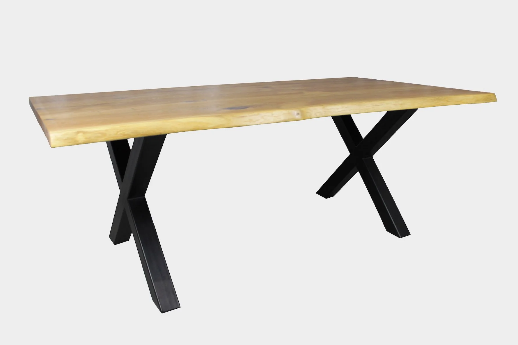 Serie MAXIM | Baumkantentisch - Eiche - inkl. Tischbein X-Form - versch. Gren und Farben | Lnge: 160 - 300 cm | Breite: 90 -100 cm
