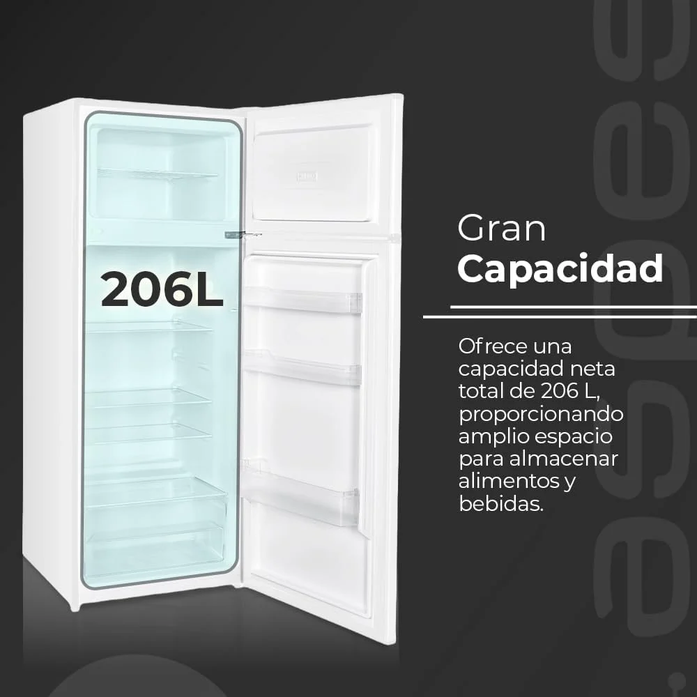 Aspes Frigorífico 2 Puertas Blanco AF145503E. Capacidad 206 Litros, Puerta Reversible, Bajo Nivel Sonoro, Eficiencia Energética Clase E