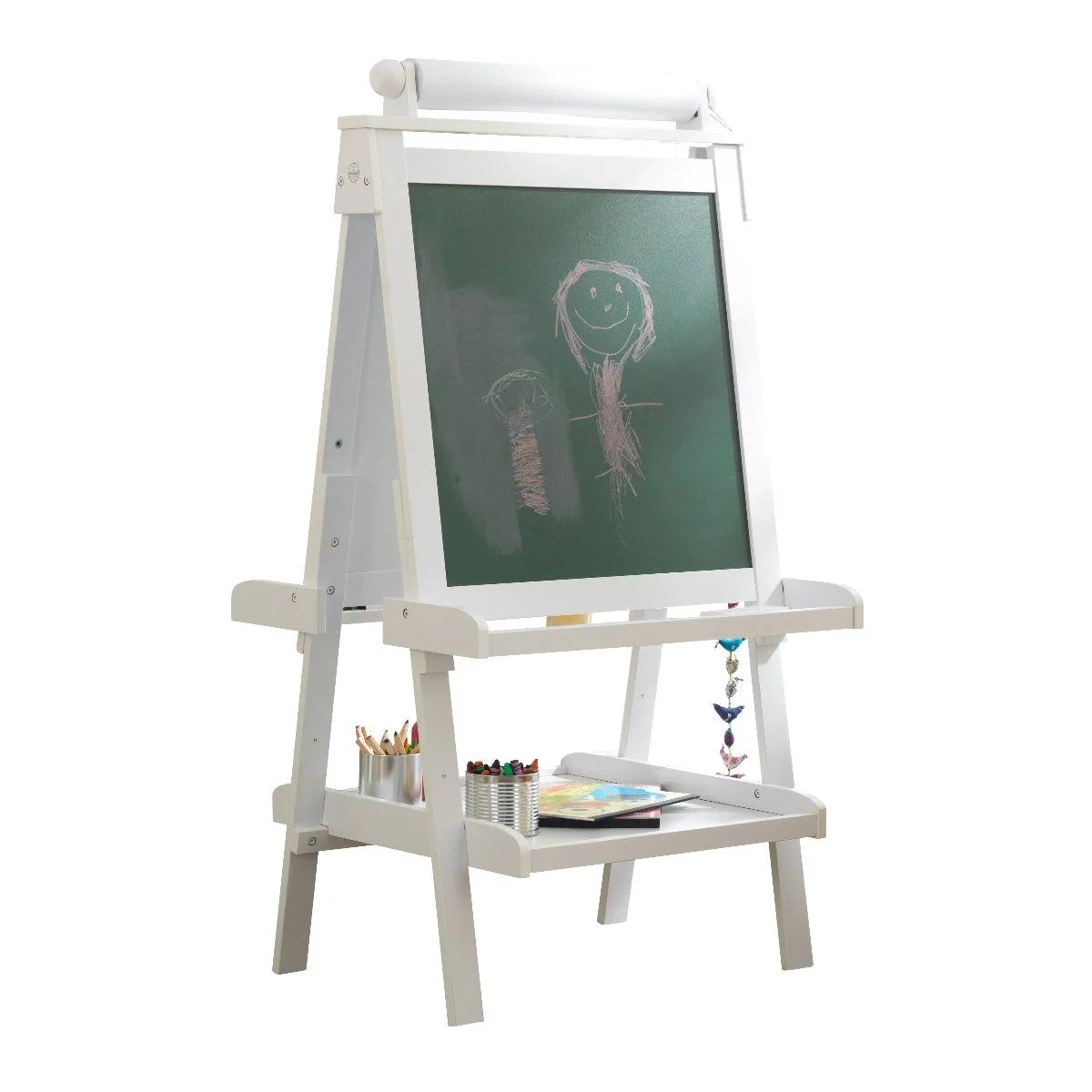 KidKraft Deluxe houten ezel �C Dubbelzijdige whiteboard en krijtbord met papierrol en verfbekers, wit