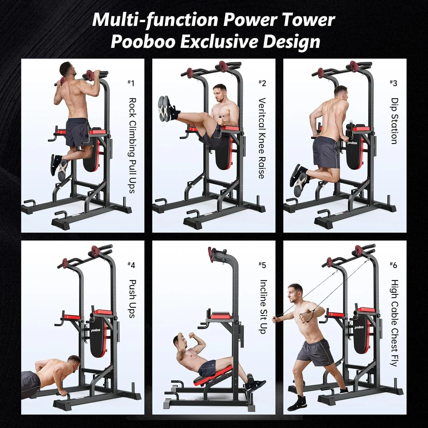 Power Tower Dip Station, Pull-Up Bar, Supine Board, Adjustable