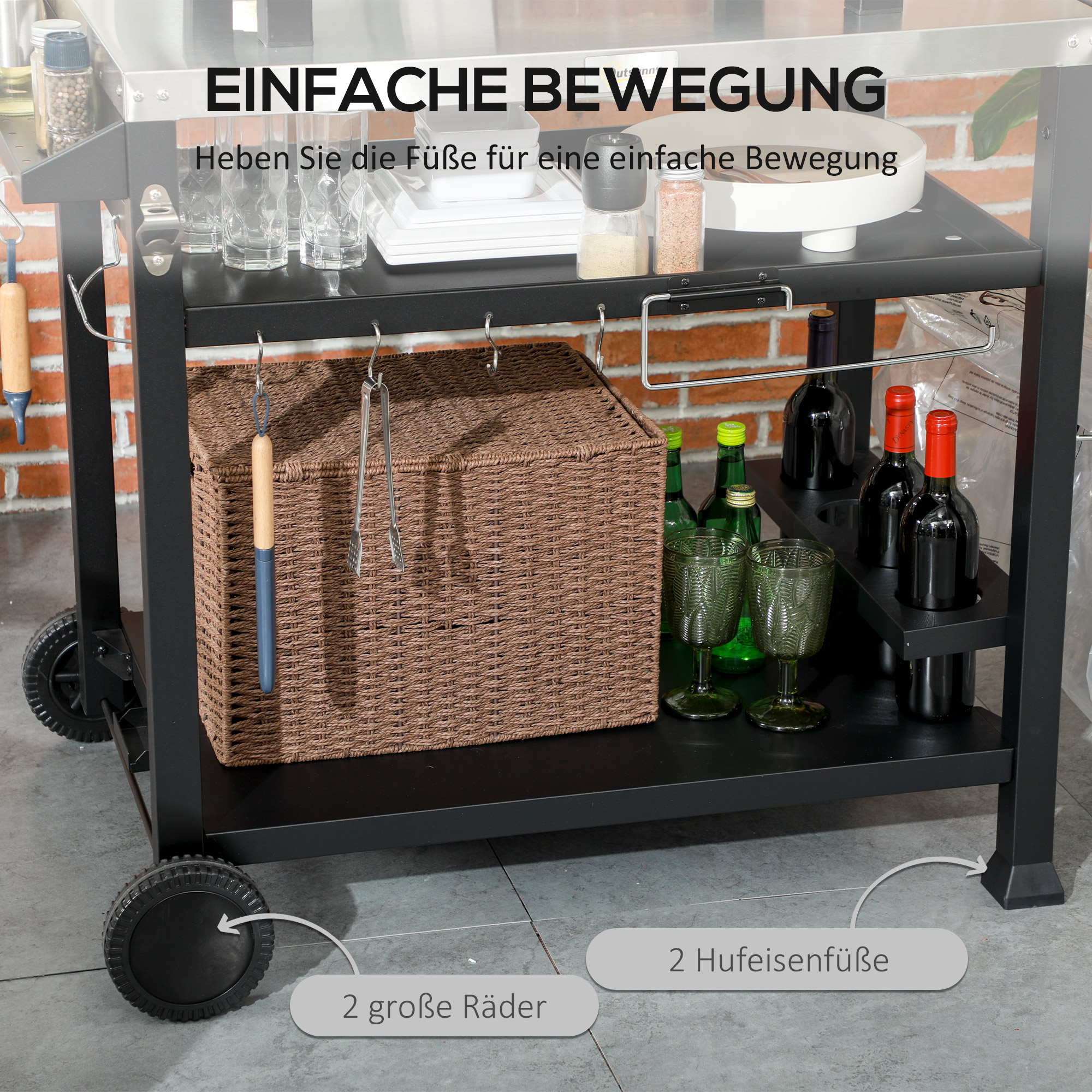 Outsunny Barbecuestation BBQ-wagen, incl. accessoires, 125 x 65 x 84 cm, Zwart + Zilver