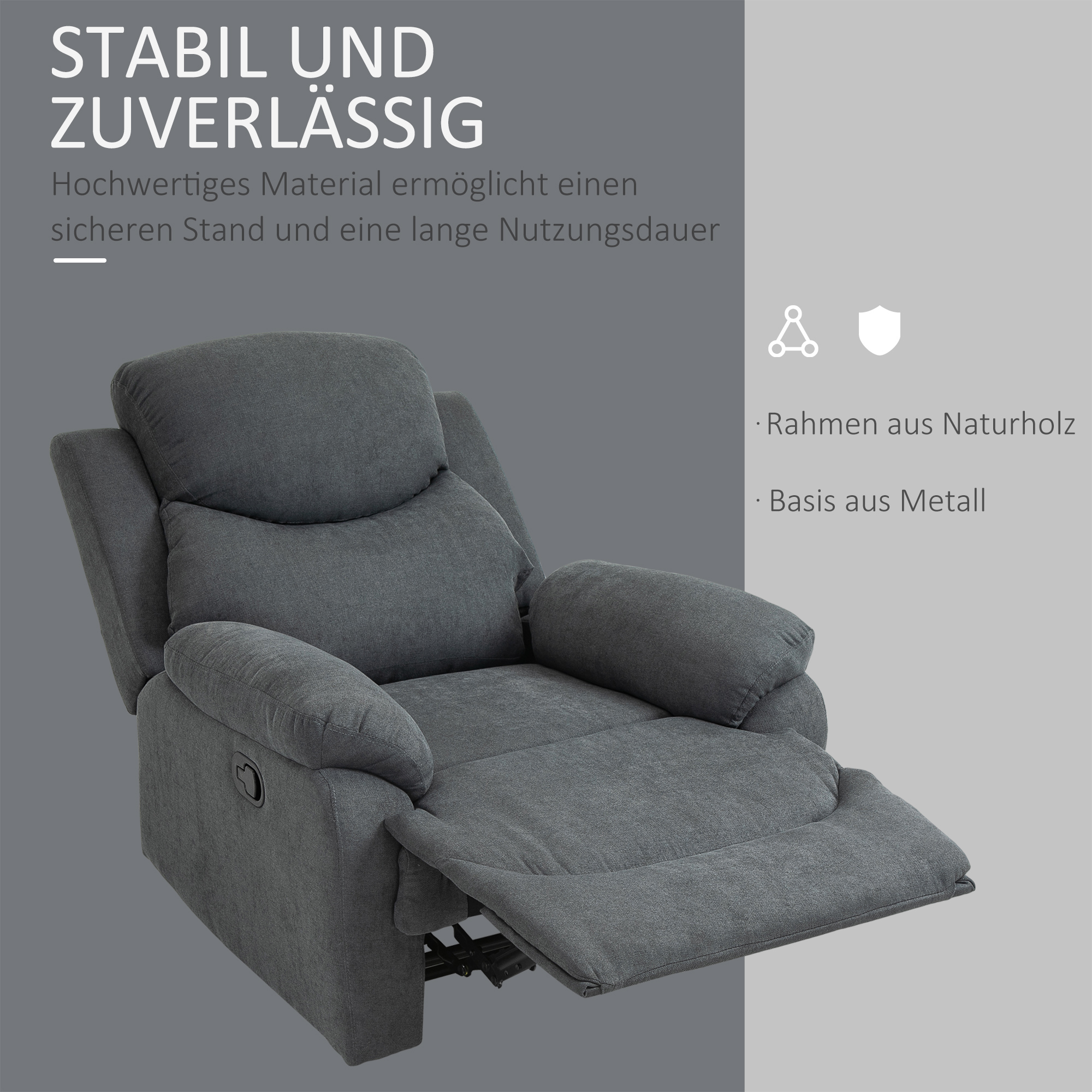 Relaxstoel, ligstoel, 150�� kantelbaar, Donkergrijs
