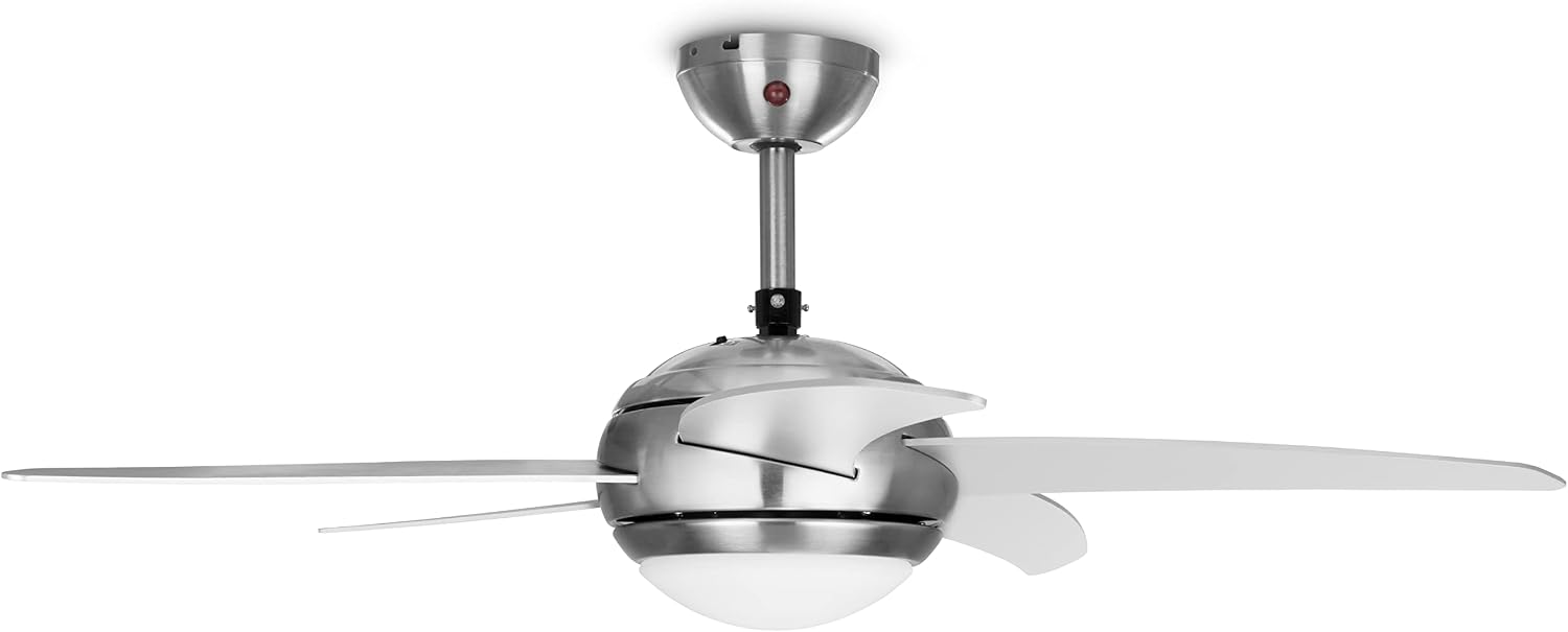 Tristar VE-5815 Deckenventilator mit Licht (E14 Fassung) und Fernbedienung; 112 cm ø; 3 einstellbaren Leistungsstufen; 55 Watt Leistung; Silber