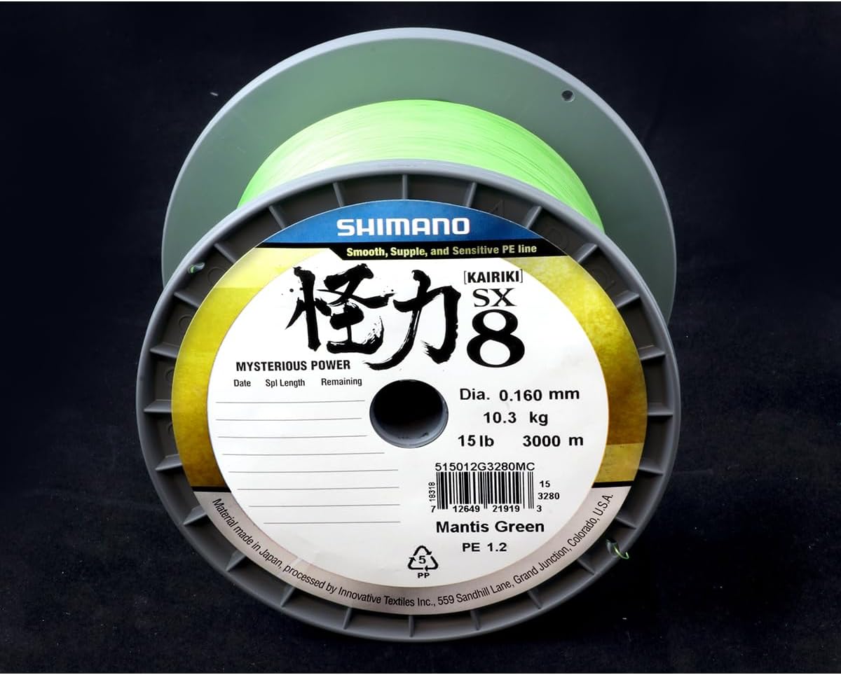 SHIMANO Kairiki 8, Geflochtene Angelschnüre, 3000m, 0,215mm, 11,3kg, 25lb, Mantis Grün, 59WPLM98S1G