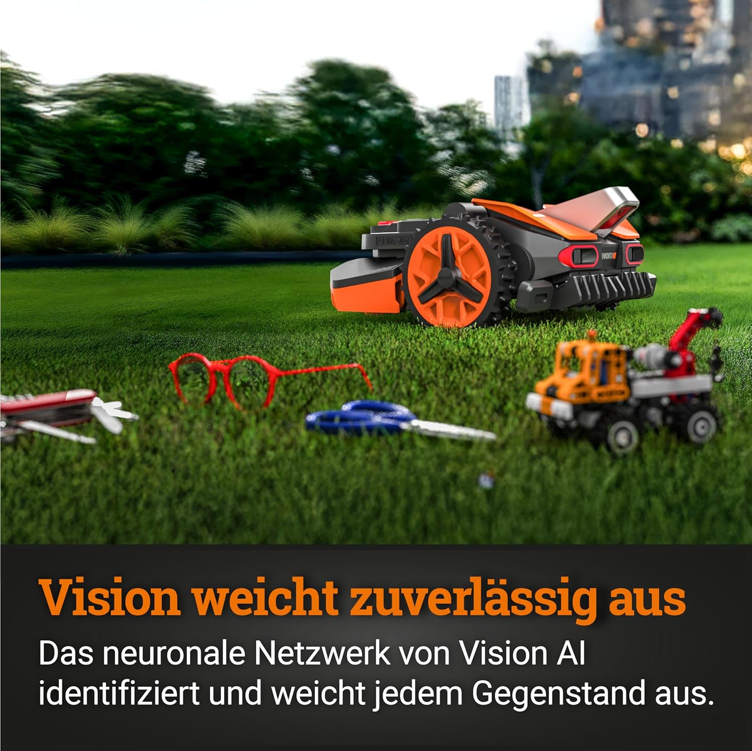 WORX Landroid WR169E Mähroboter mit Begrenzungskabel für Gärten bis 300m² - AIA Navigation - App Steuerung, WLAN, Bluetooth - Cut-to-Edge - 16 cm Schnittbreite - 30-60 mm Schnitthöhe