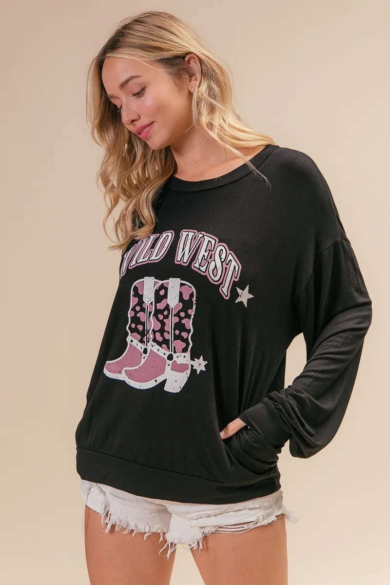 BiBi Wild Western Boots Graphic Jersey Sweatshirt