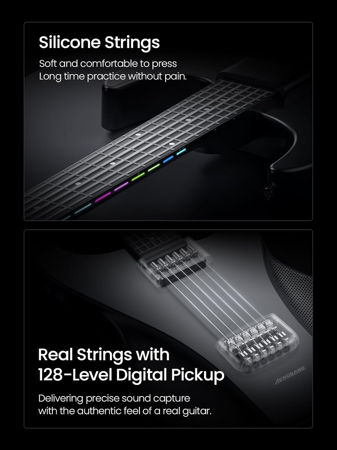 AeroBand Gitarrenlose Akustik-Elektro-Reisegitarre, tragbare stille Gitarre mit abnehmbarem Griffbrett, smarte Gitarre für Anfänger, Erwachsene, Teenager, Geschenk