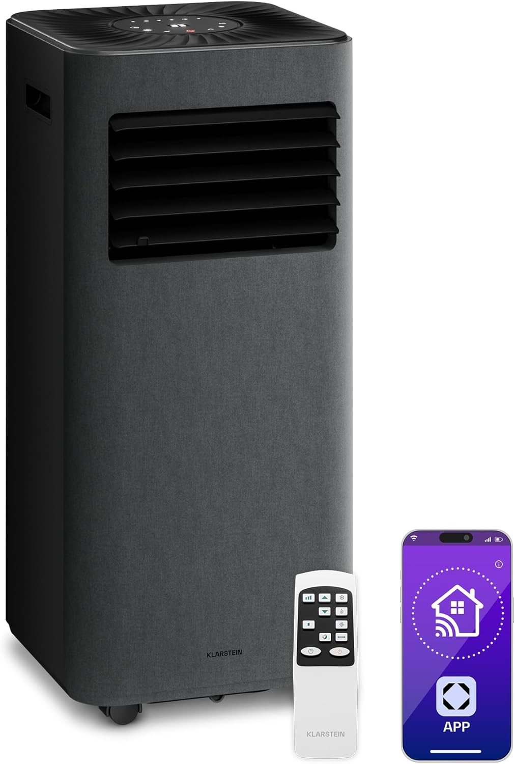 Klarstein AireLux Mobile Klimaanlage – 9.000 BTU, Für Räume bis 33 m², 3-in-1: Kühlung, Entfeuchter & Ventilator, Energieeffizienzklasse A, Smart App & Sprachsteuerung, Mit Abluftschlauch, Dunkelgrau