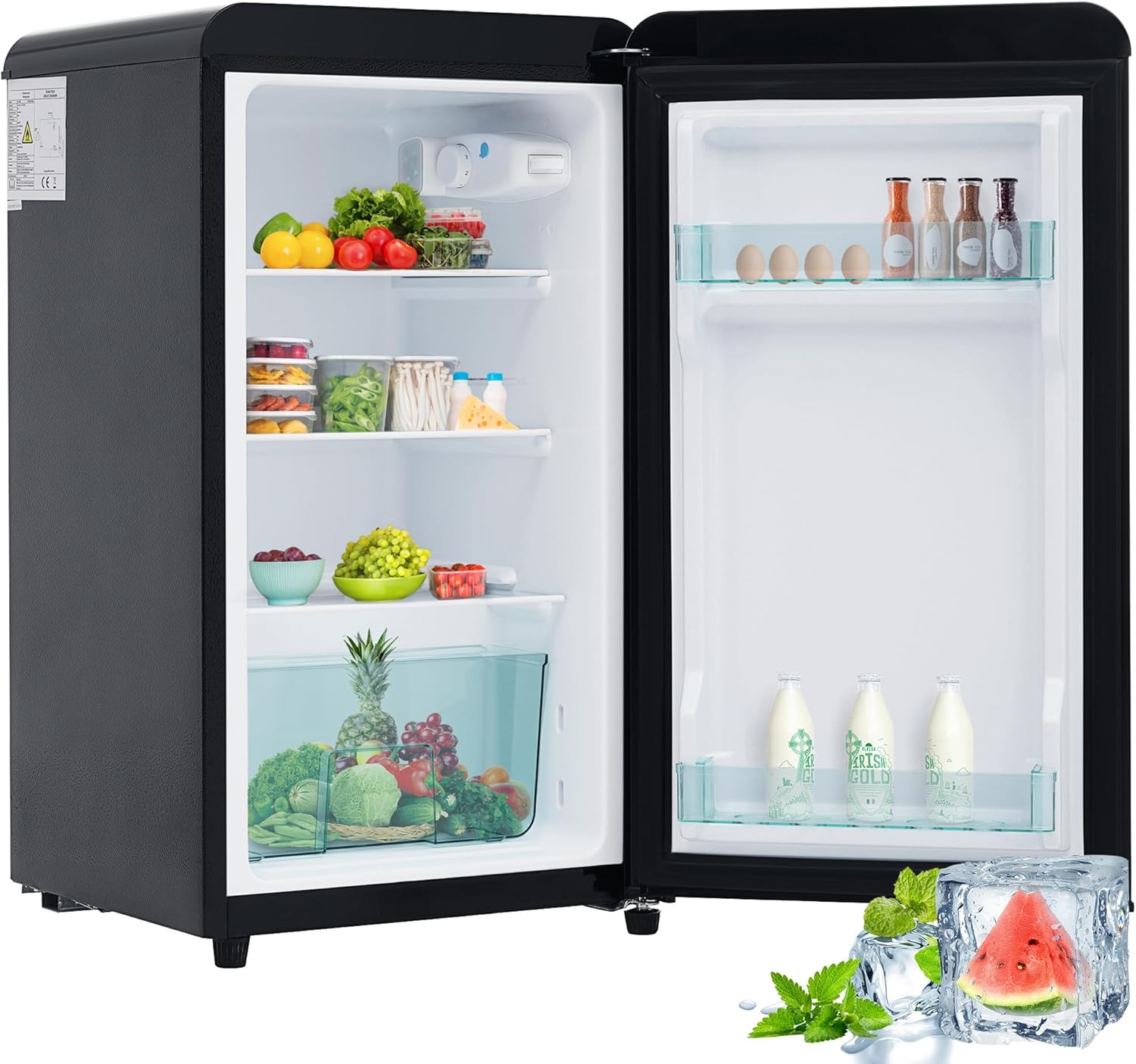 Merax Kühlschrank mit Gefrierfach, Kühl-Gefrierkombination, klein Kühlschrank mit 51L und Gefrierschrank 21L, Leise, LED, Glasablagen, Gemüsefach, Türablagen, für Küche, Wohnzimmer, Büro, Schwarz