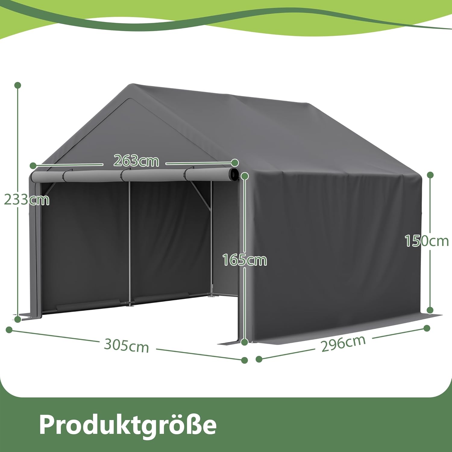 Fahrradgarage Ger채teschuppen 305x296x233 cm grau wasserdicht Winterfest Lagerzelt Stahlkonstruktion PE-Plane f체r Fahrr채der Motorr채der Gartenger채te Garten Terrasse Hof